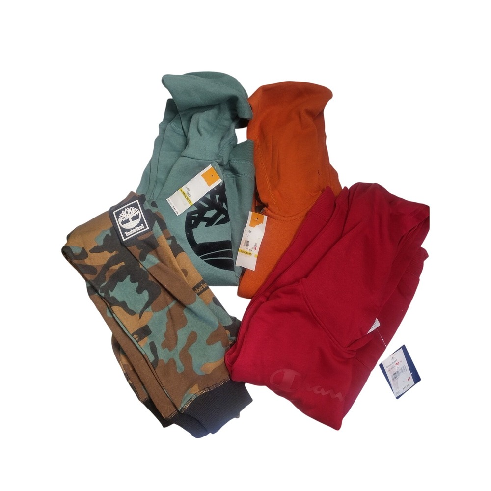 Lot of 4 Boys Hoodies Champion Red Timberland Orange Green Size M 10-12 NWT